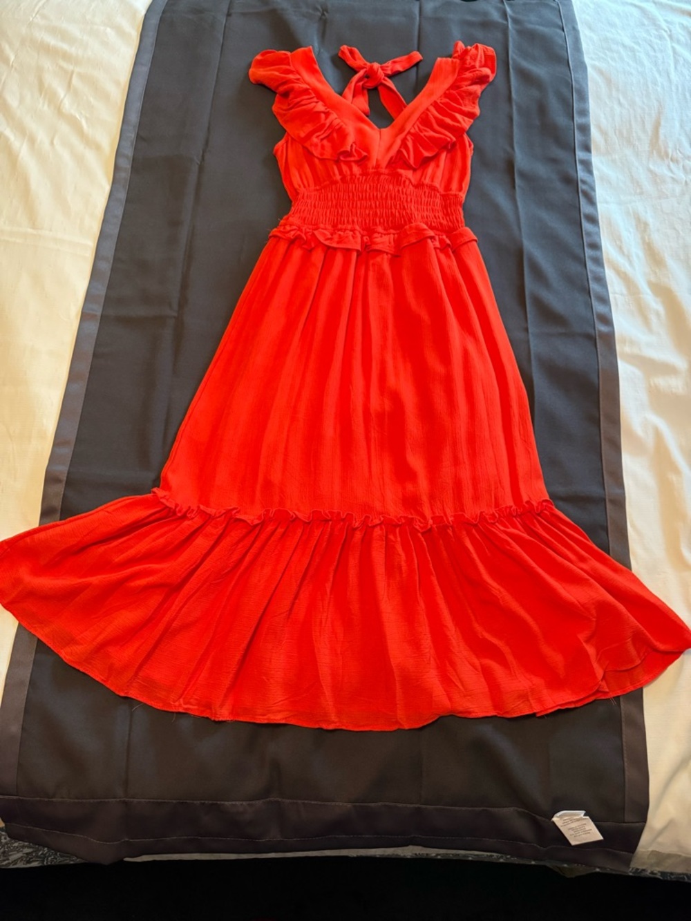 Charlotte Russe coral, reddish-orange Ruffle V-Neck Maxi Dress size M - Picture 5 of 14